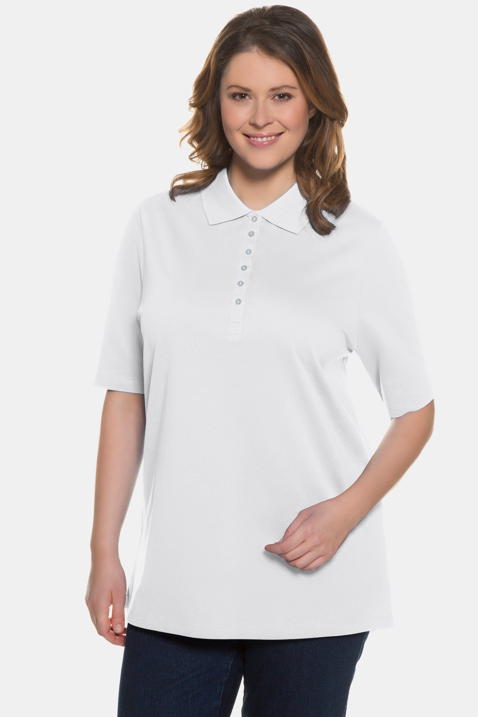 Ulla Popken Rundhalsshirt Poloshirt Piqué Polokragen Samt-Knopfleiste