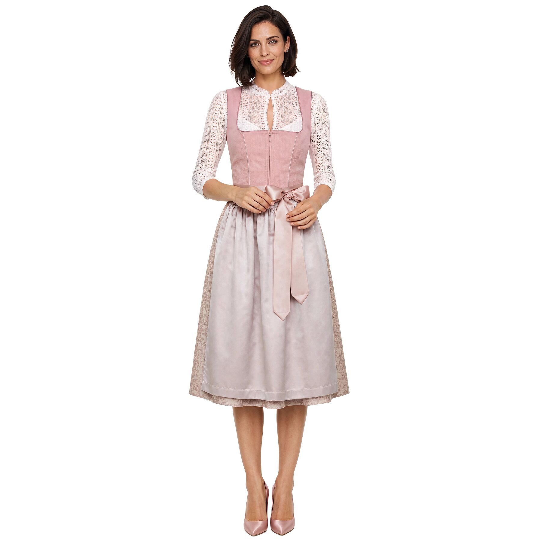 dressforfun Dirndl hochwertiges & elegantes Trachtenkleid Linah Beige/Rosa (Premium Midi-Dirndl, Gr. 44) Ideal für Oktoberfest, Volksfeste, Hochzeiten oder Fami – Bild 4 von 5