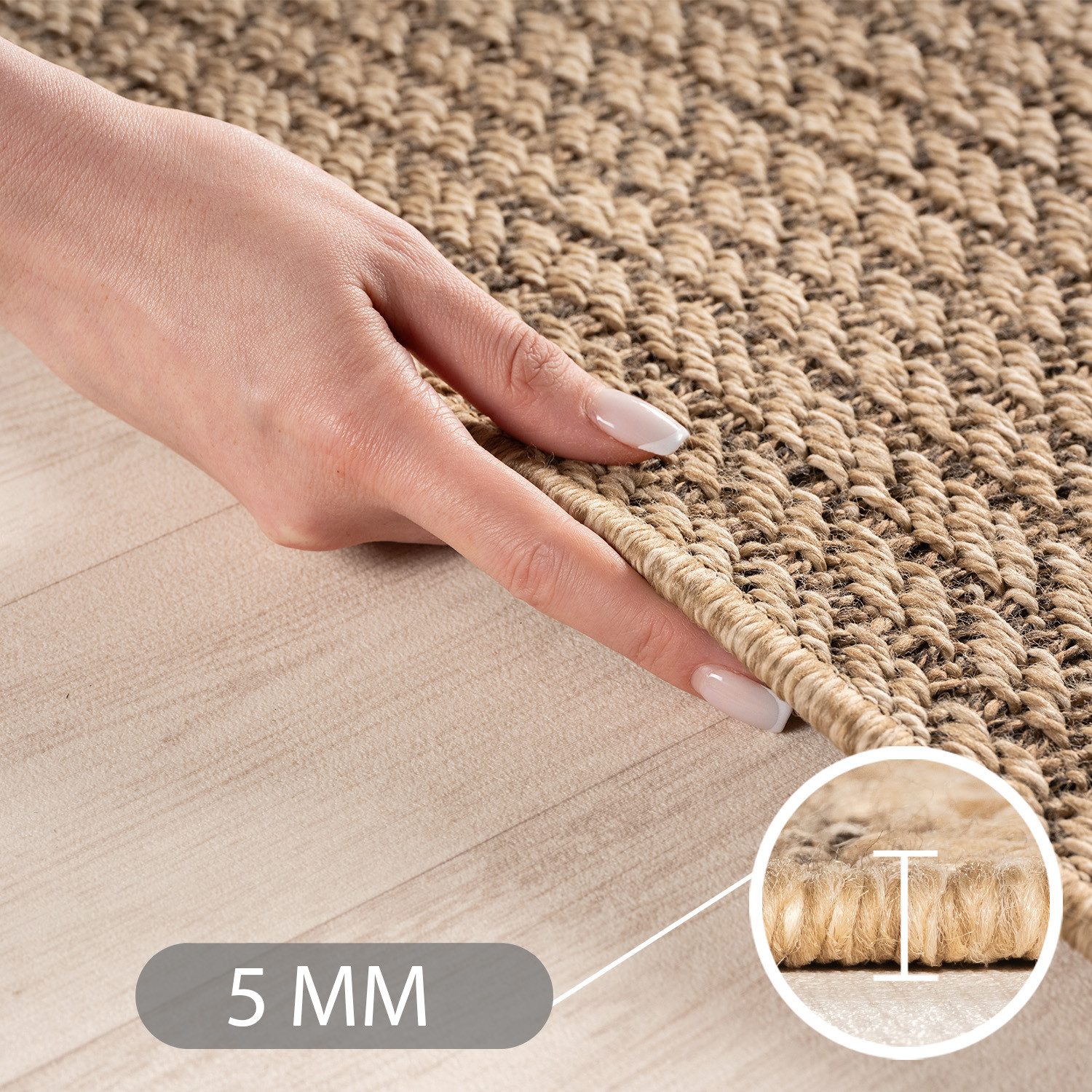 Teppium Teppich Natürlicher Jute-Optik Outdoor-Stil, Rechteckig, Höhe: 5 mm, Indoor Outdoor Teppich Wetterfest 3D Optik Wohnzimmer Küchen Terrasse