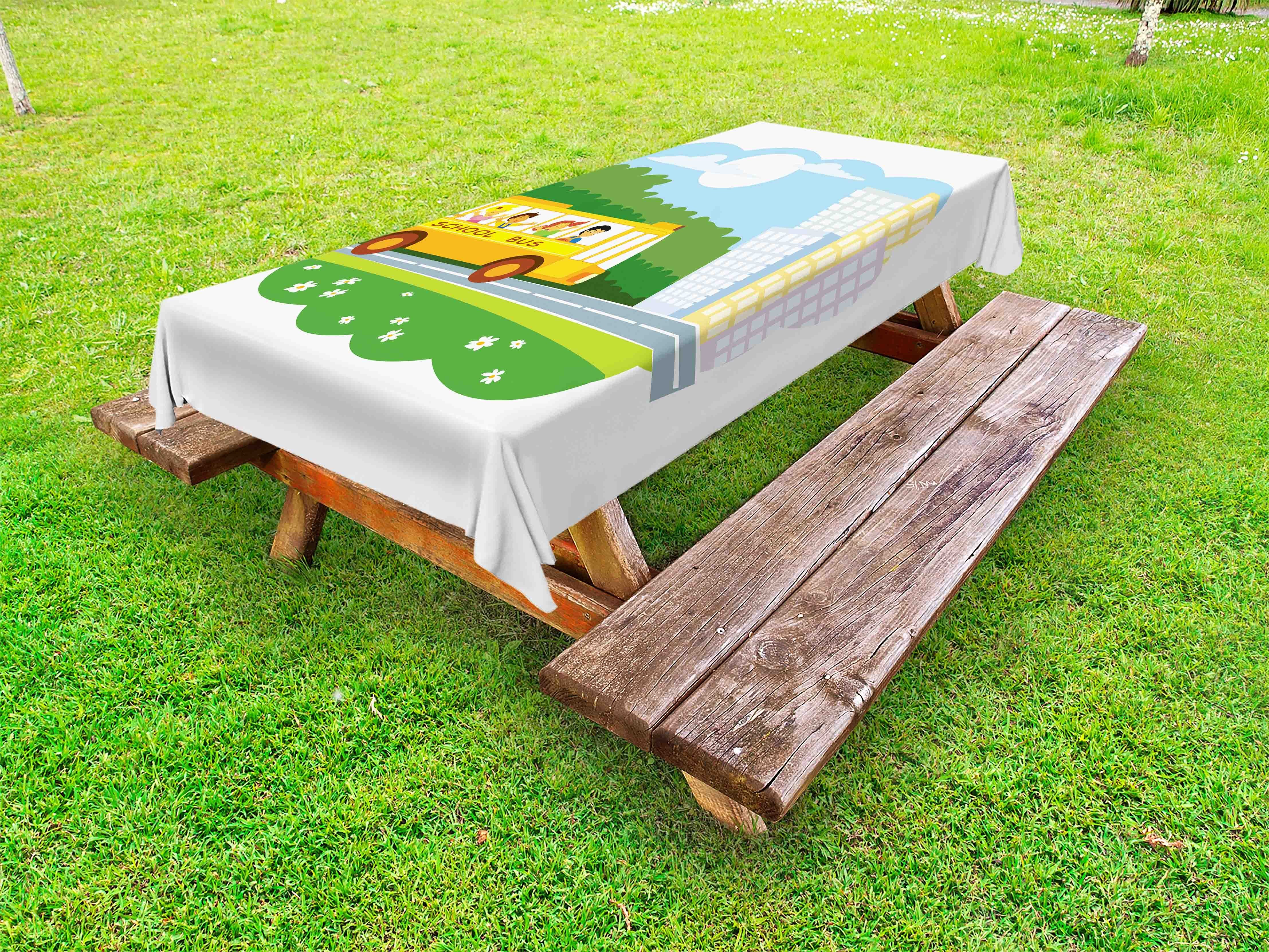 Abakuhaus Tischdecke dekorative waschbare Picknick-Tischdecke, Schulbus Kinder auf ihrem Weg