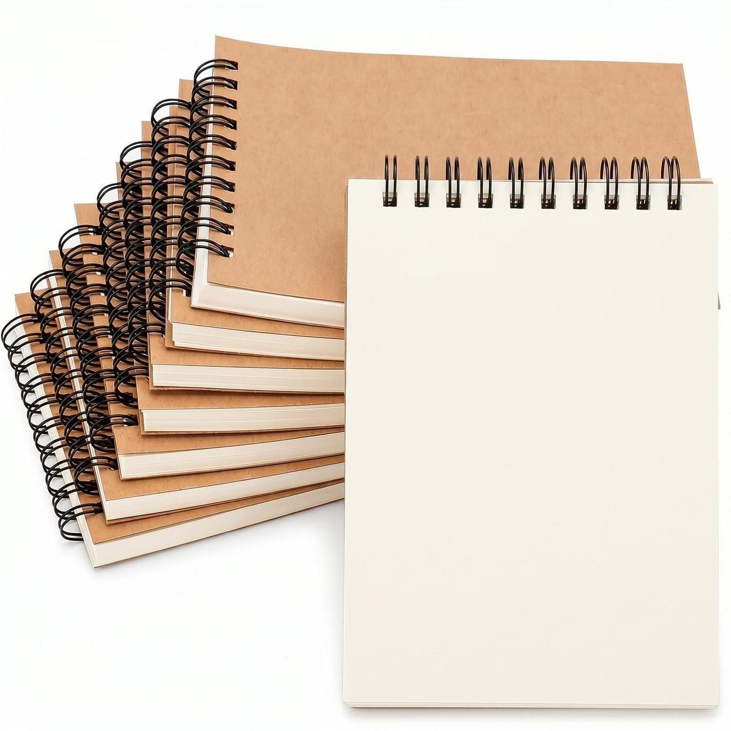 LuxusKollektion Notizblock Notizbuch A6 blanko 8er Set Kraftpapier Spiral