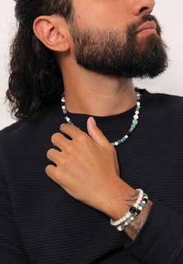 Kuzzoi Schmuckset Herren Glas Perlen Set Halskette Armband 925 Silber, Kugel