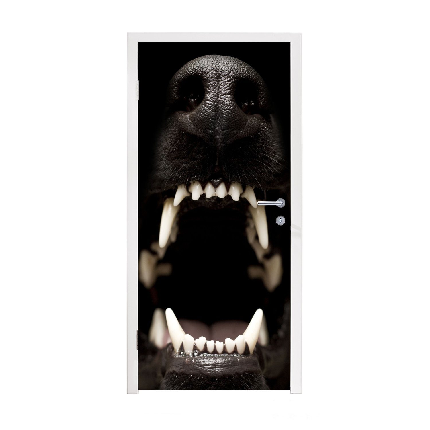 MuchoWow Türtapete Nahaufnahme knurrender Hund, Matt, bedruckt, (1 St), Fototapete für Tür, Türaufkleber, 75x205 cm | Türtapeten