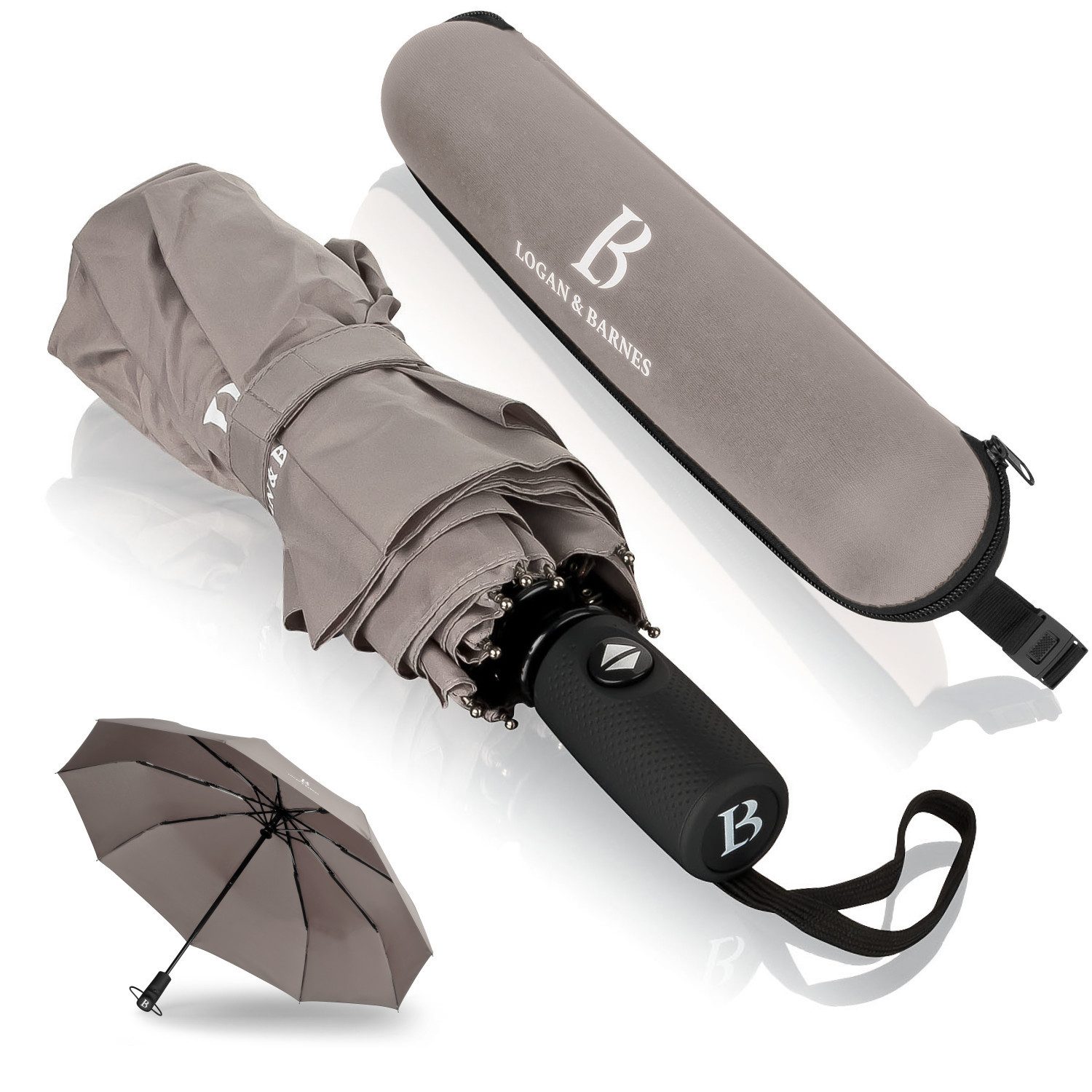 Logan & Barnes Taschenregenschirm Boston, Sturmfest bis 140 km/h