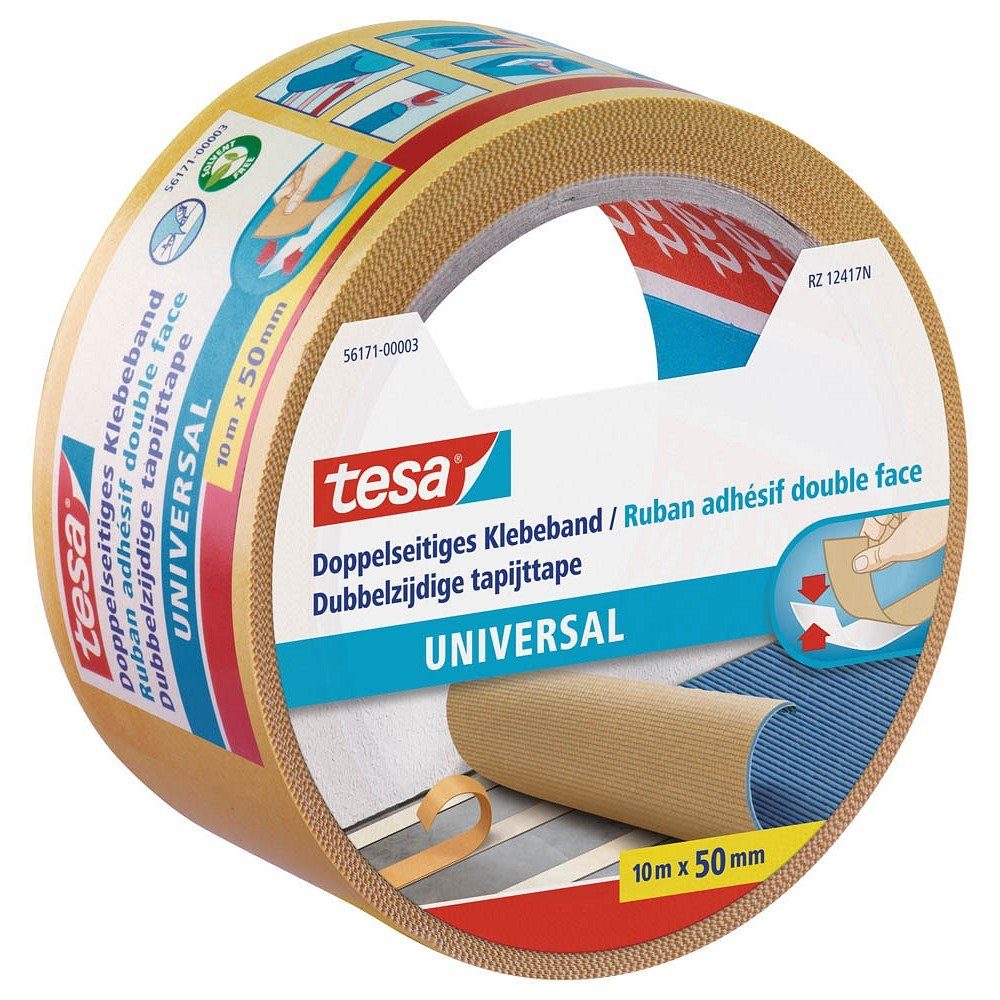 tesa Doppelklebeband 10 Meter doppelseitiges Klebeband UNIVERSAL 50mm - weiß (1-St., Dicke: 185 µm)