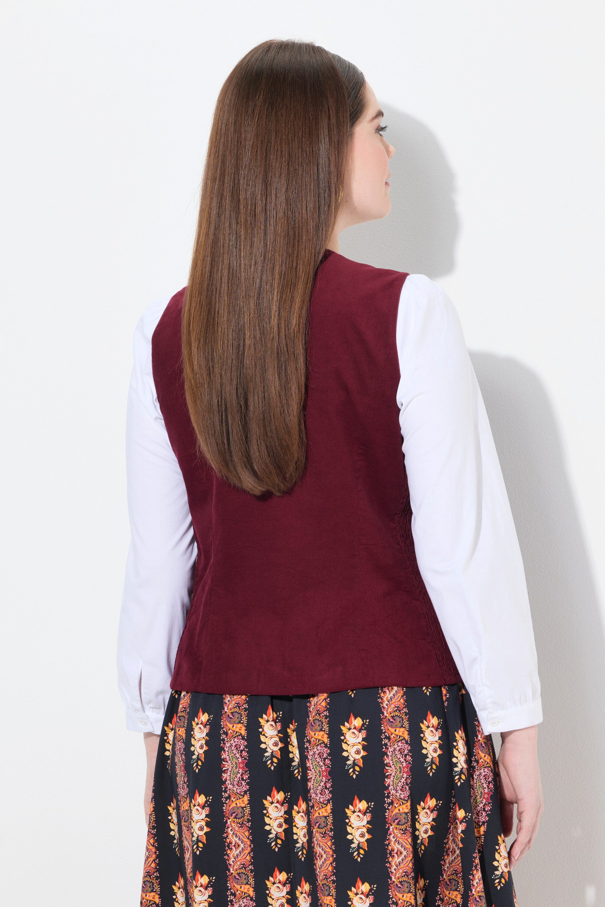 Ulla Popken Trachtenbluse Trachten-Mieder Cord Smok Slim ärmellos