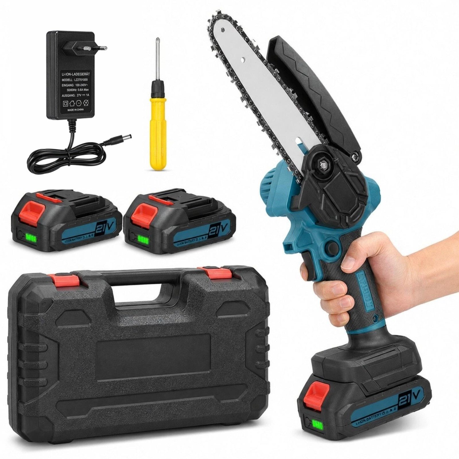 GARRYFIZH Akku-Säge Akku-Säge Mini Akku SäGe 21V HandgefüHrte SäGe Elektrische KettensäGe, 6 Zoll 2 Batterien Lange Führungsplatte