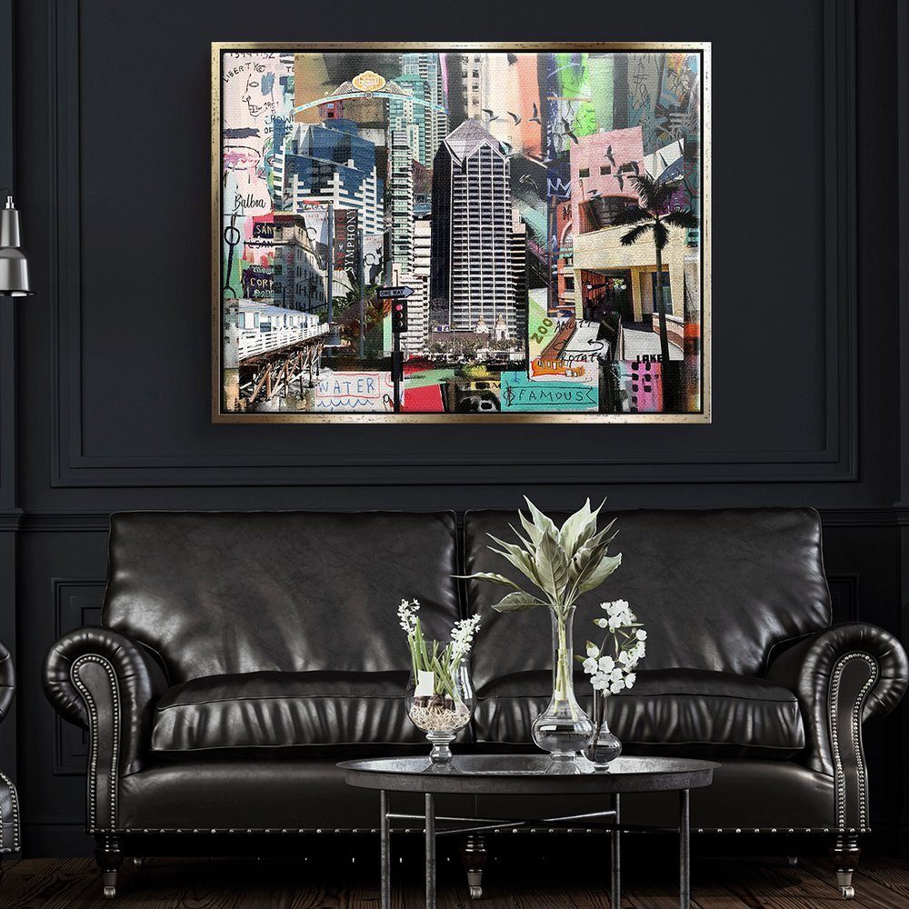 DOTCOMCANVAS® Leinwandbild, Leinwandbild Rahmen schwarzer Art Rahmen Diego San mit Pop Standlandschaft premium