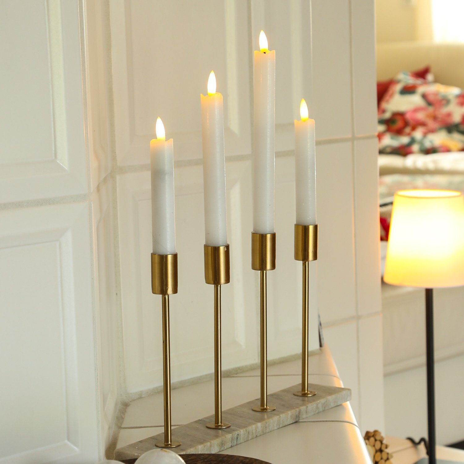 MARELIDA Kerzenhalter »Stabkerzenhalter Kerzenständer Marmor Kerzenhalter  Advent Weihnachten gold beige« (1 St)