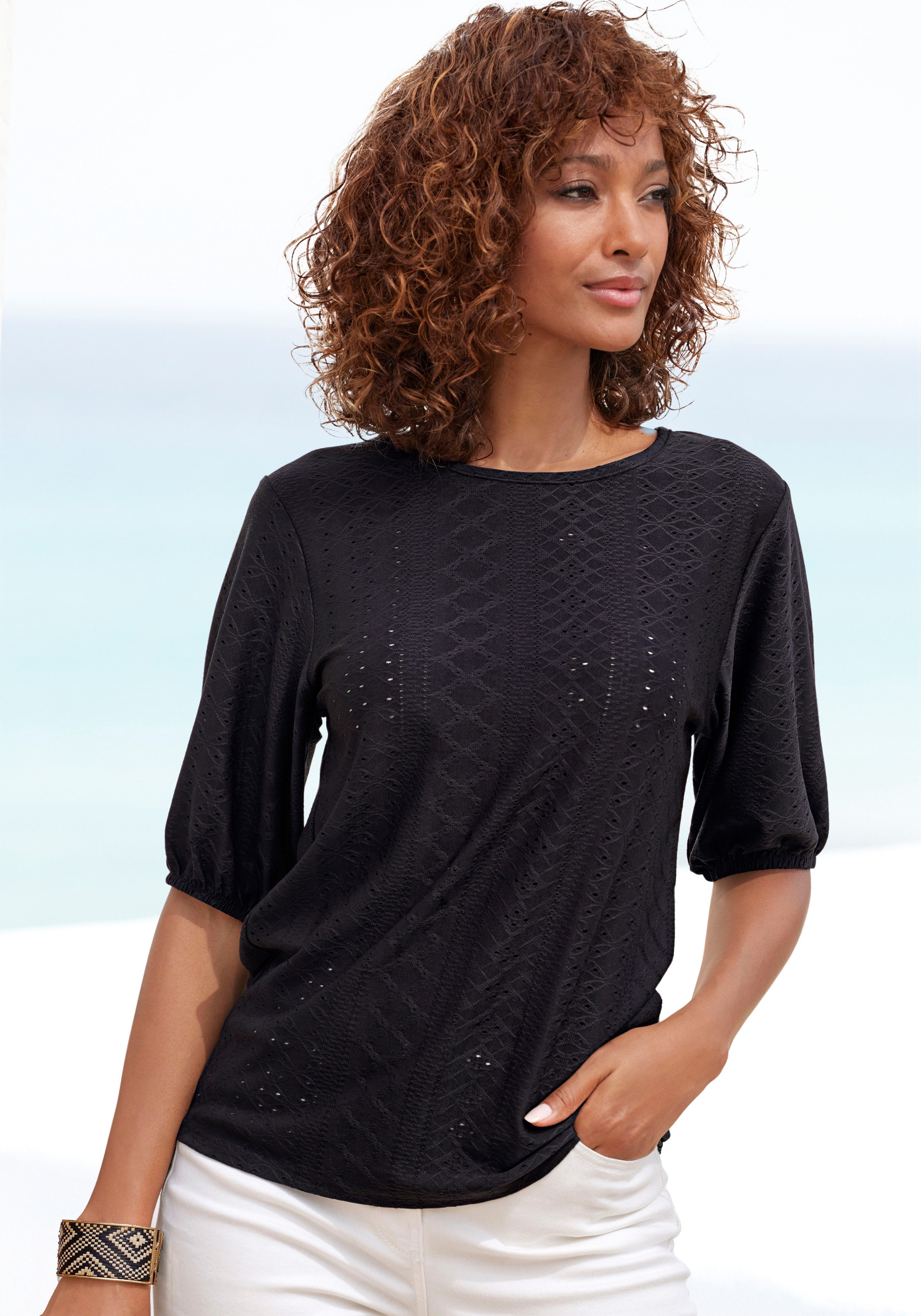 Vivance Kurzarmshirt mit Lochstickerei (2er-Pack) aus günstig online kaufen