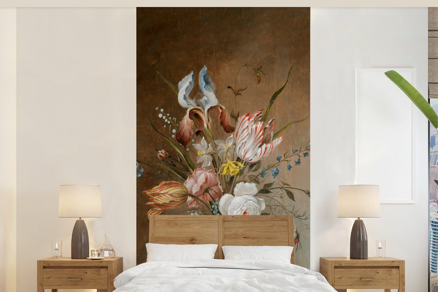 MuchoWow Fototapete Stilleben mit Blumen - Alte Meister - Malerei, Matt, bedruckt, (2 St), Vliestapete für Wohnzimmer Schlafzimmer Küche, Fototapete
