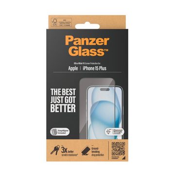 PanzerGlass Screen Protector Glass für iPhone 15 Plus, Displayschutzglas, Ultra Wide Fit