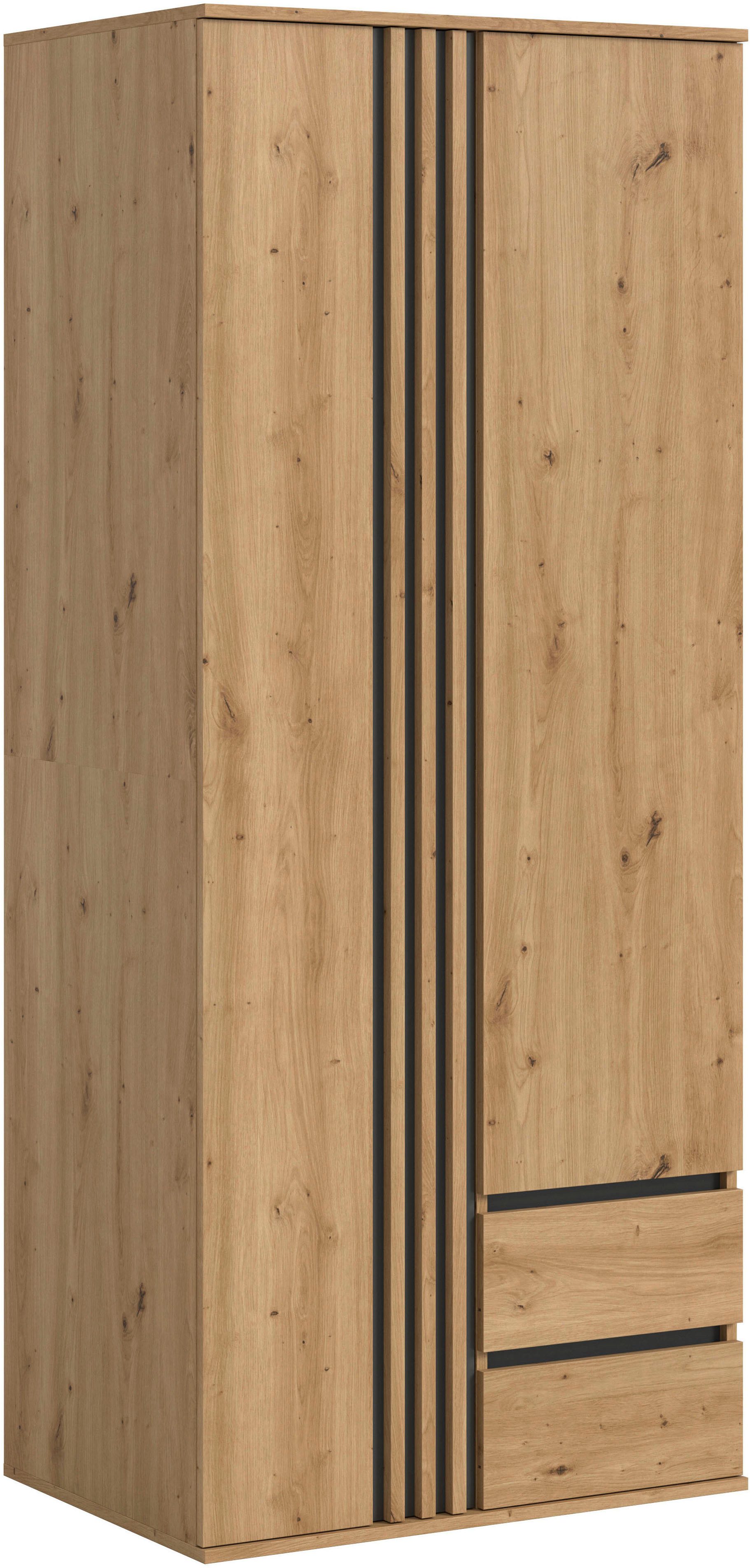 Home affaire Kleiderschrank ALVA, Breite 80 cm, mit griffloser Front in Paneeloptik, Schrank (Schlafzimmerschrank in weiteren Ausführungen erhältlich) 2 Türen, 2 Schubkästen, 2 Kleiderstangen, 4 Einlegeböden