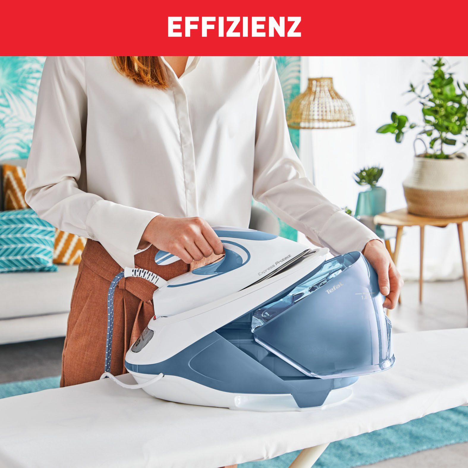 Tefal Dampfbügelstation Express Protect, 2800 Watt, Eco Mode, 1800 ml Wassertank, Dampfstoß: 520 g/Min, Anti-Kalk-System für dauerhafte Leistung, SV9202