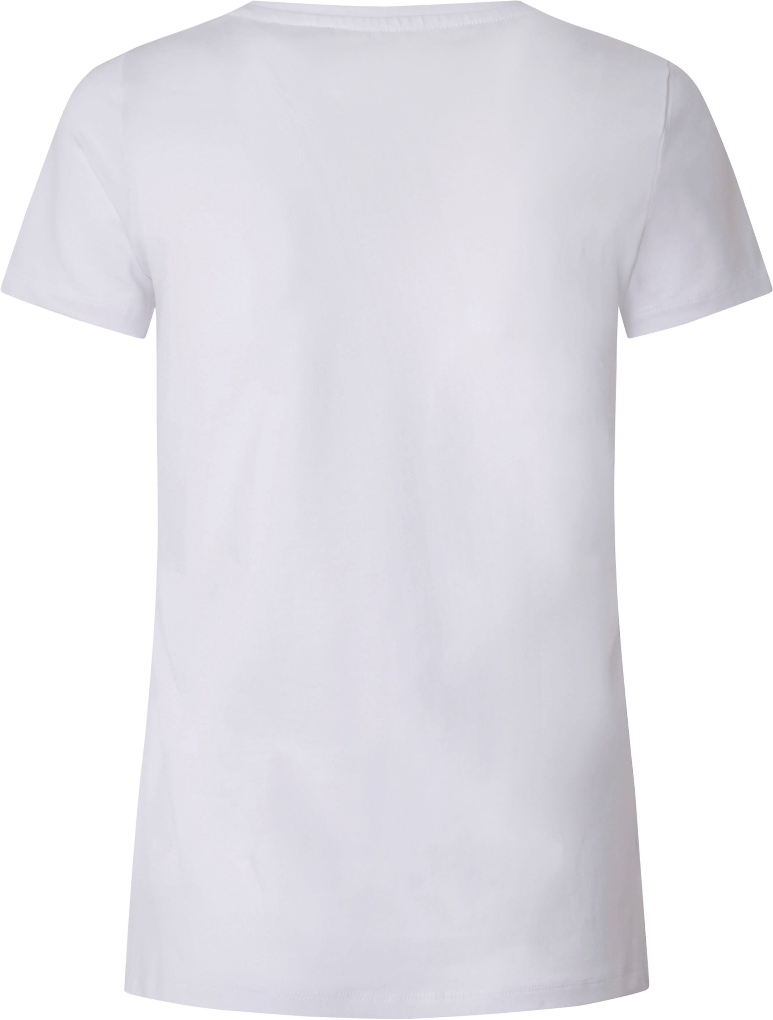 NEREA Pepe Rundhalsshirt mit white Logo-Print Stretch floralem und Jeans