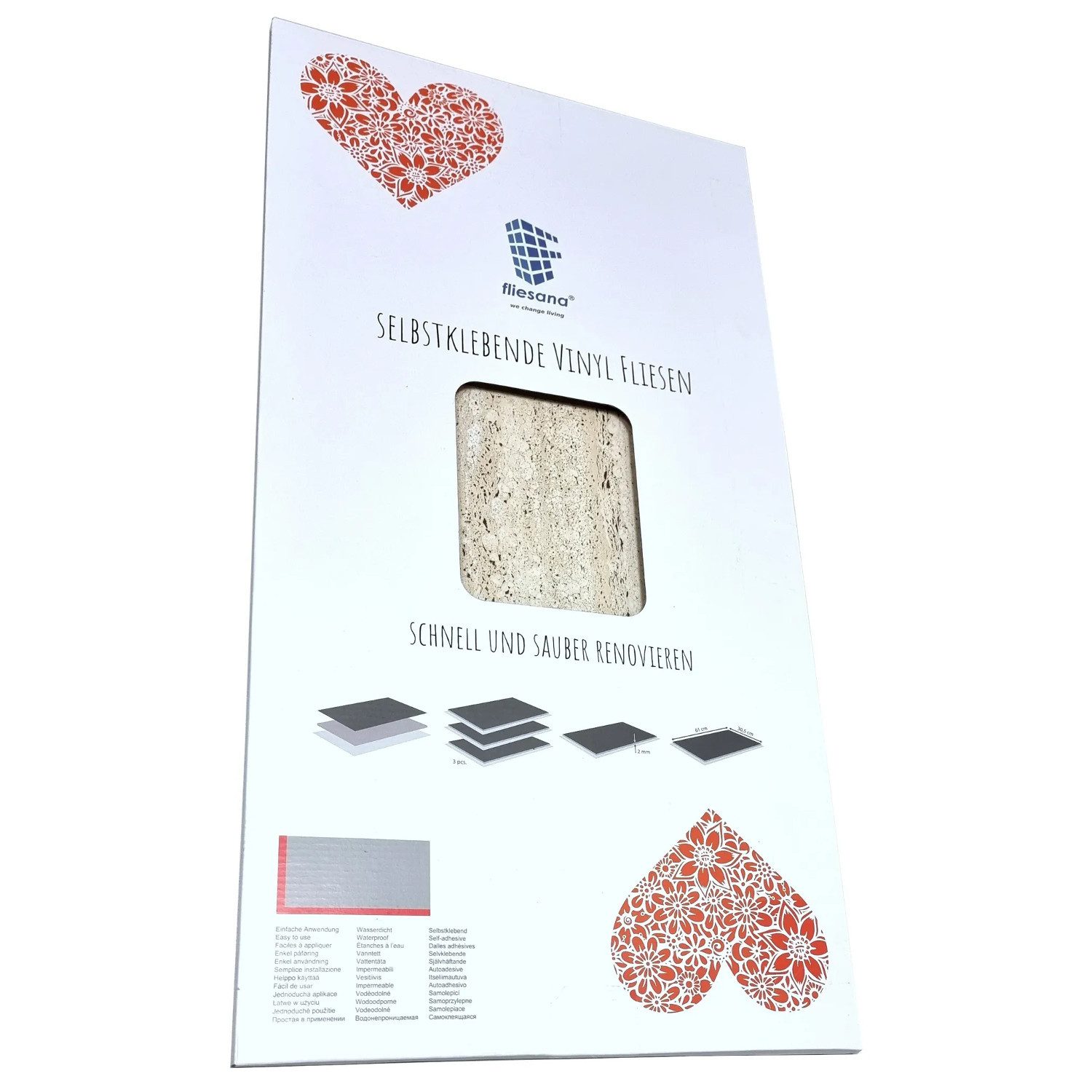 Fliesana Fliesenaufkleber, Selbstklebende Wandfliesen Bodenfliesen 3 Stück