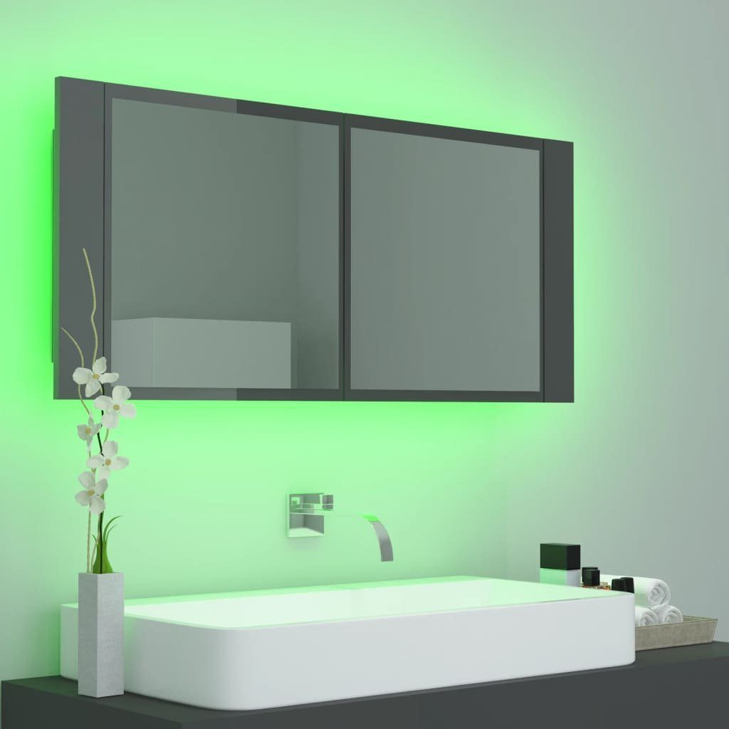 100x12x45 LED-Bad-Spiegelschrank vidaXL (1-St) Hochglanz-Grau cm Badezimmerspiegelschrank Acryl