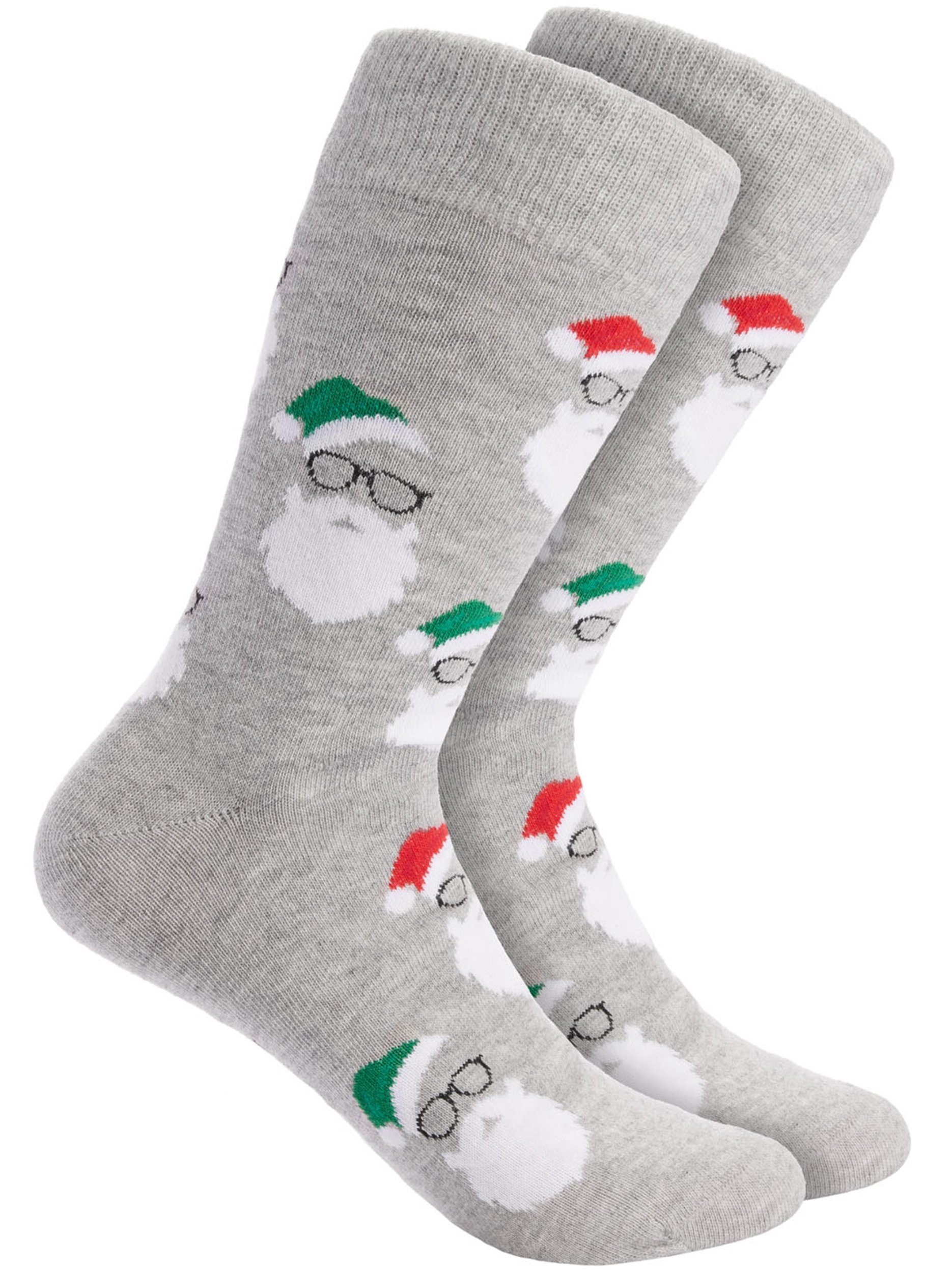 BRUBAKER Socken Weihnachtssocken für Damen und Herren - Weihnachtsmannbärte (1-Paar, Grau) Unisex Baumwollsocken Weihnachten