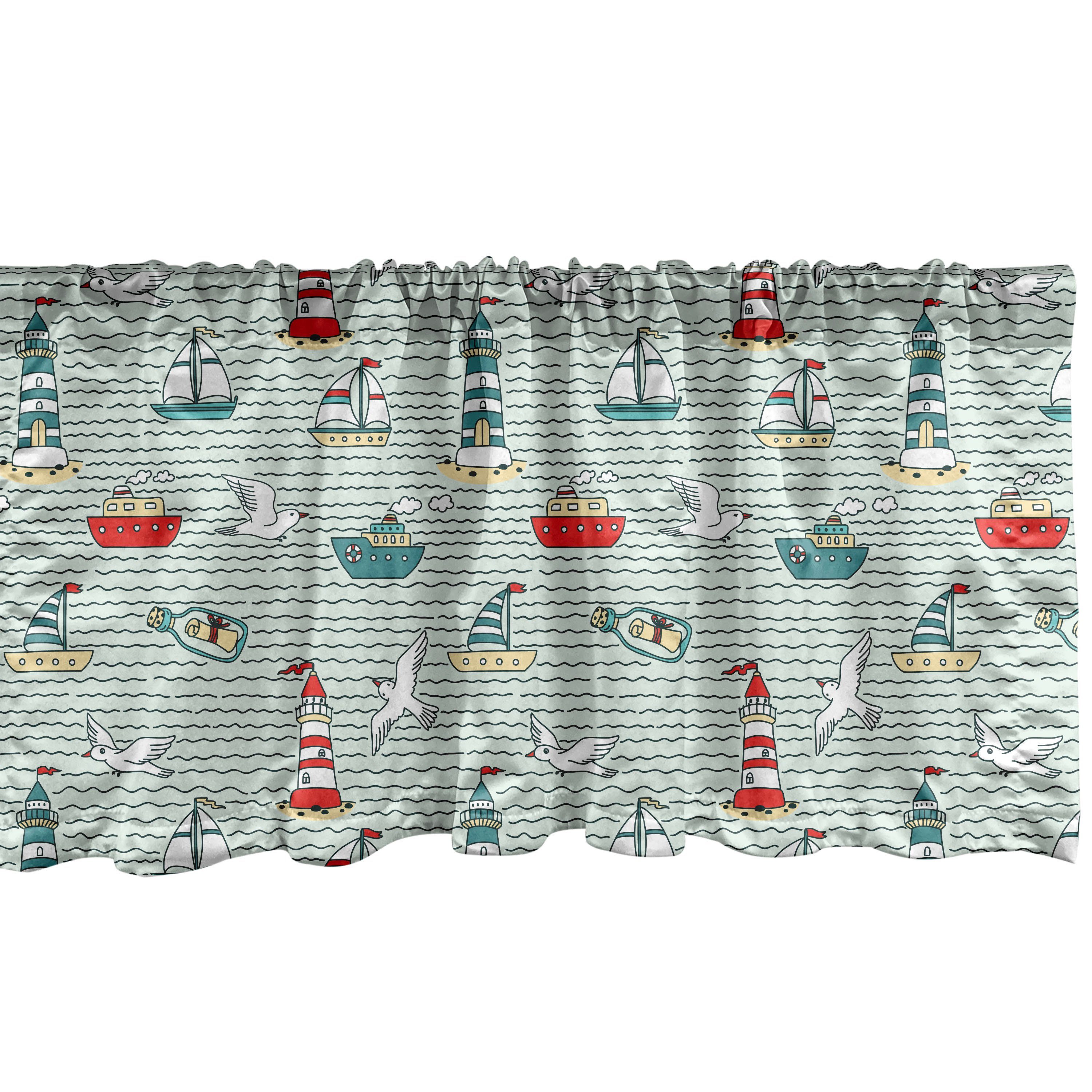 Scheibengardine Vorhang Volant für Küche Schlafzimmer Dekor mit Stangentasche, Abakuhaus, Microfaser, Leuchtturm Meldung-Flasche Gulls