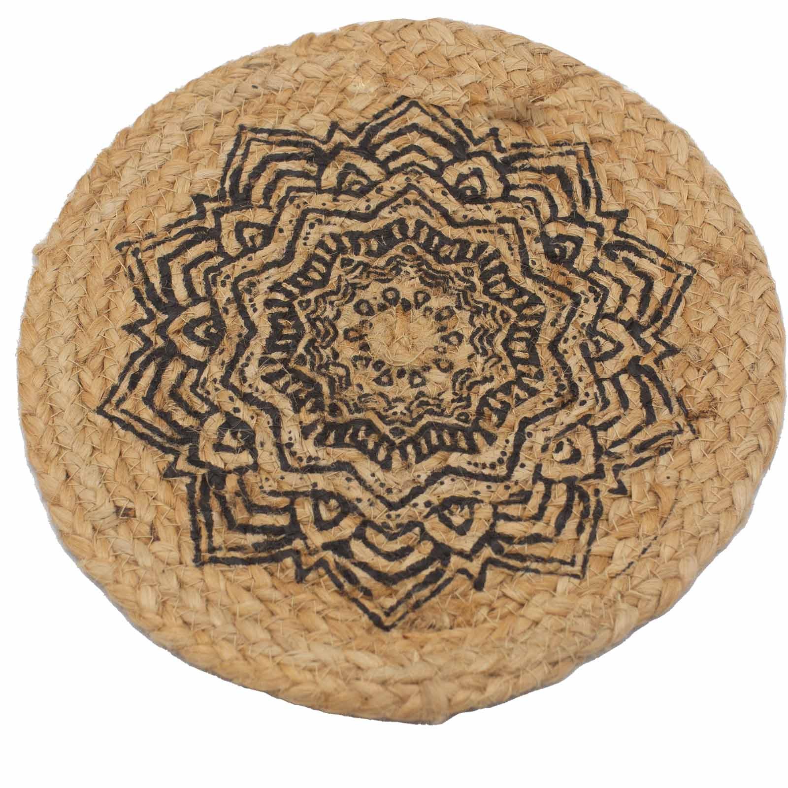 Bali-Homedecor Gartentisch Natürliches Tischset – Jute 30 cm - Mandala Print