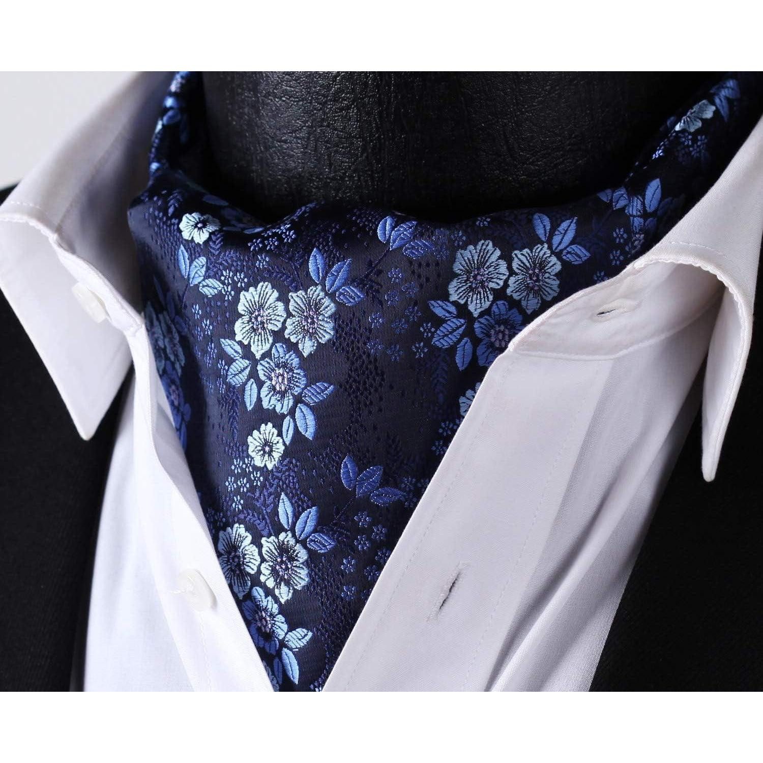 LuxusKollektion Krawatte Krawattenschal Herren Hochzeit Paisley Ascot Navy Blau 2 Einheitsgröße