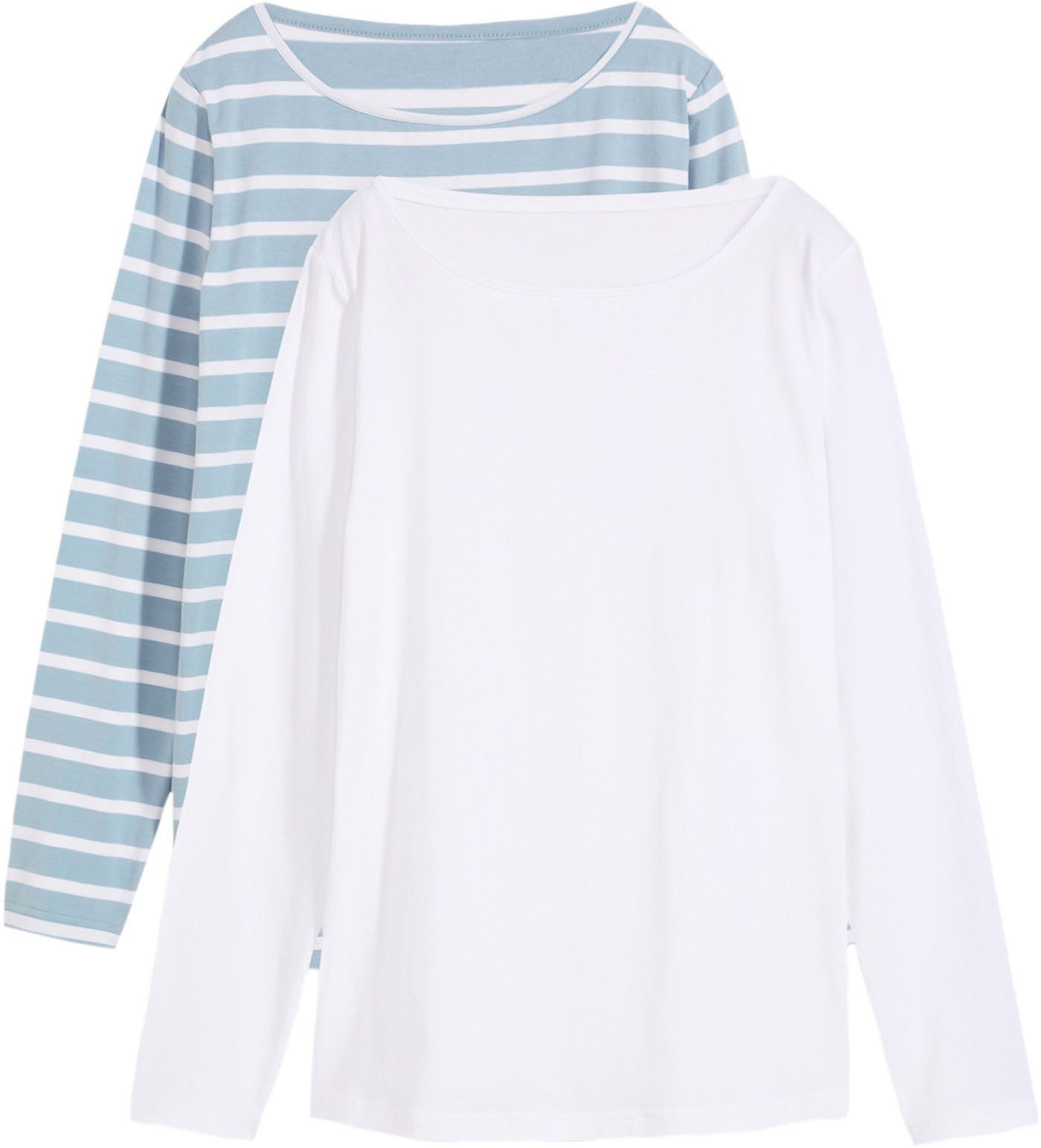 bonprix Langarmshirt (Packung, 2-tlg) lockere Passform, U-Bootausschnitt, a günstig online kaufen