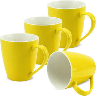 matches21 HOME & HOBBY Tasse Kaffeetassen 4er Set einfarbig gelb Unifarben, Porzellan, Tee Kaffee-Becher, modern, 350 ml
