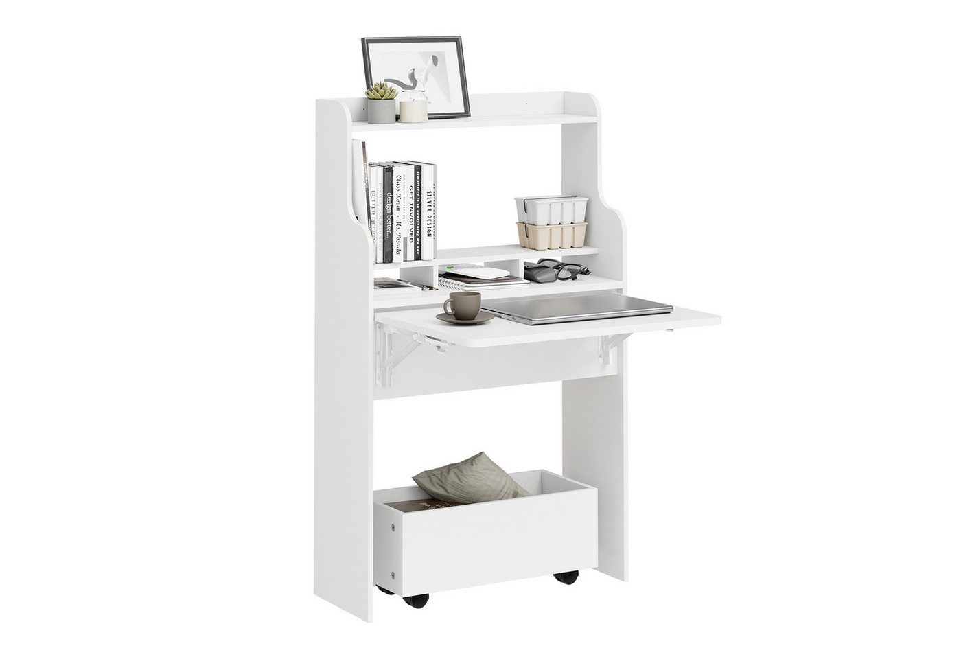 SoBuy Schreibtisch FWT105, Klappschreibtisch mit Regal, mit Regalböden, Computertisch Klapptisch Arbeitstisch für Homeoffice