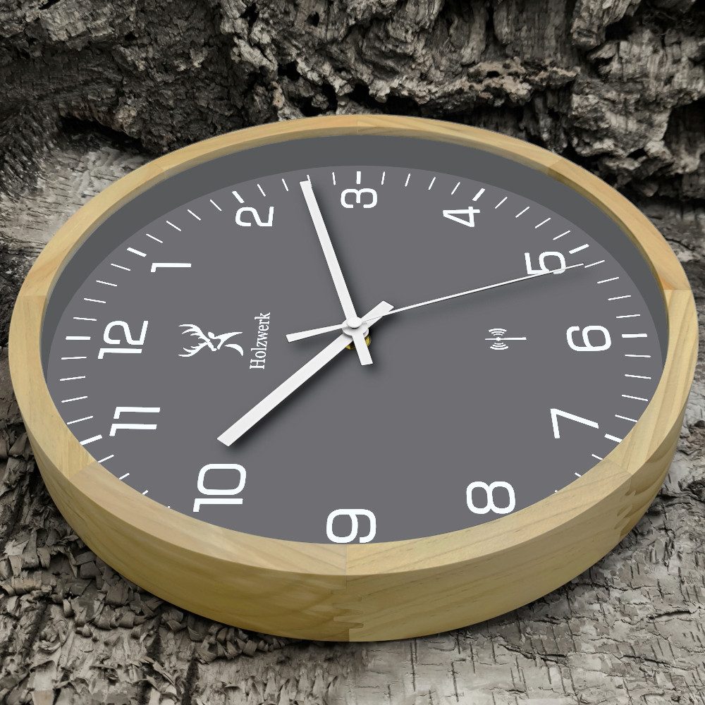 Holzwerk Funkwanduhr Designer Holz Funk Wand günstig online kaufen