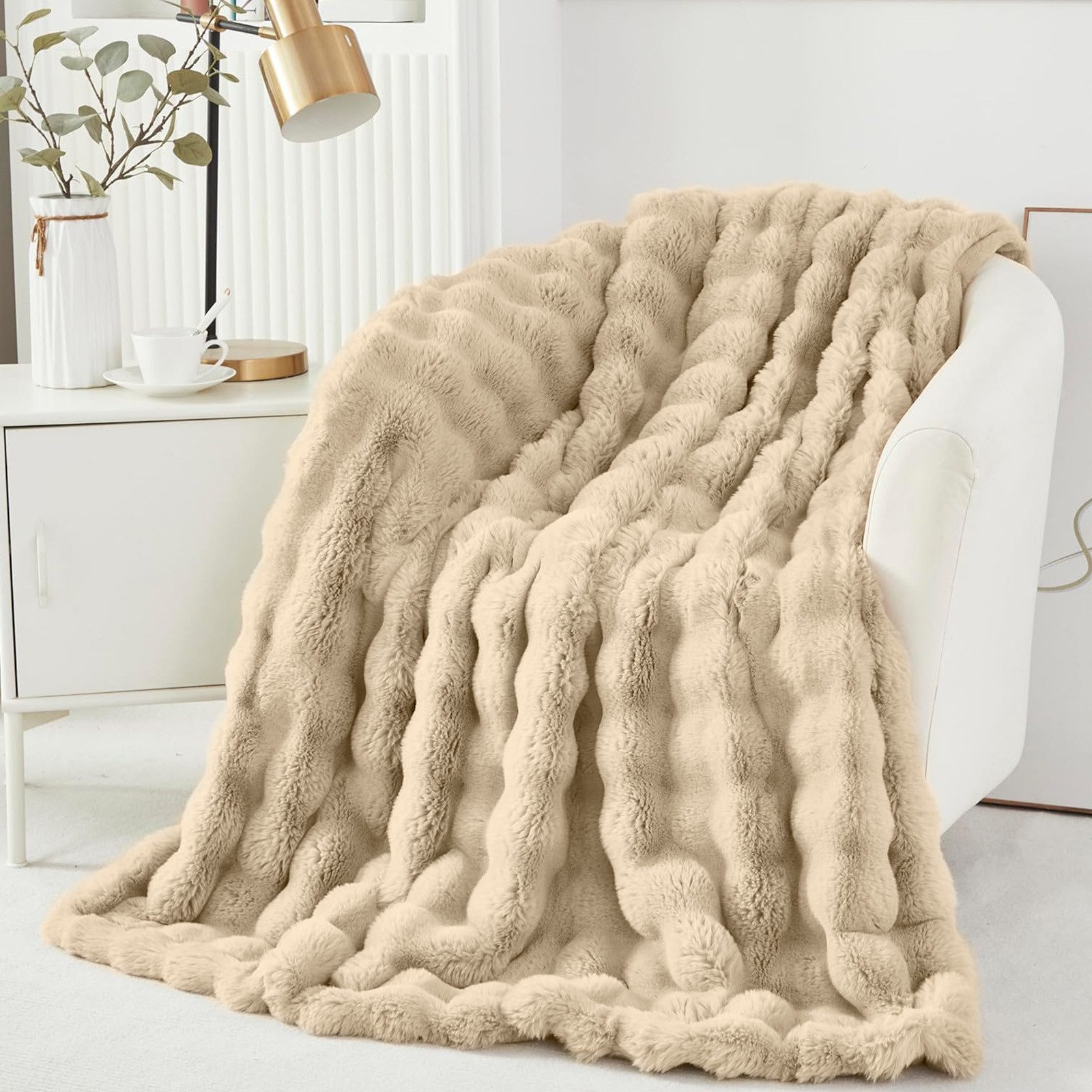 Überwurf Plüsch Kuscheldecke Flauschig Decke, Super Weiche Kuschelige, Sunicol, Kaninchen Kunstfell Warme Sofaüberwurf für Couch Bett Sofa – Bild 5 von 5