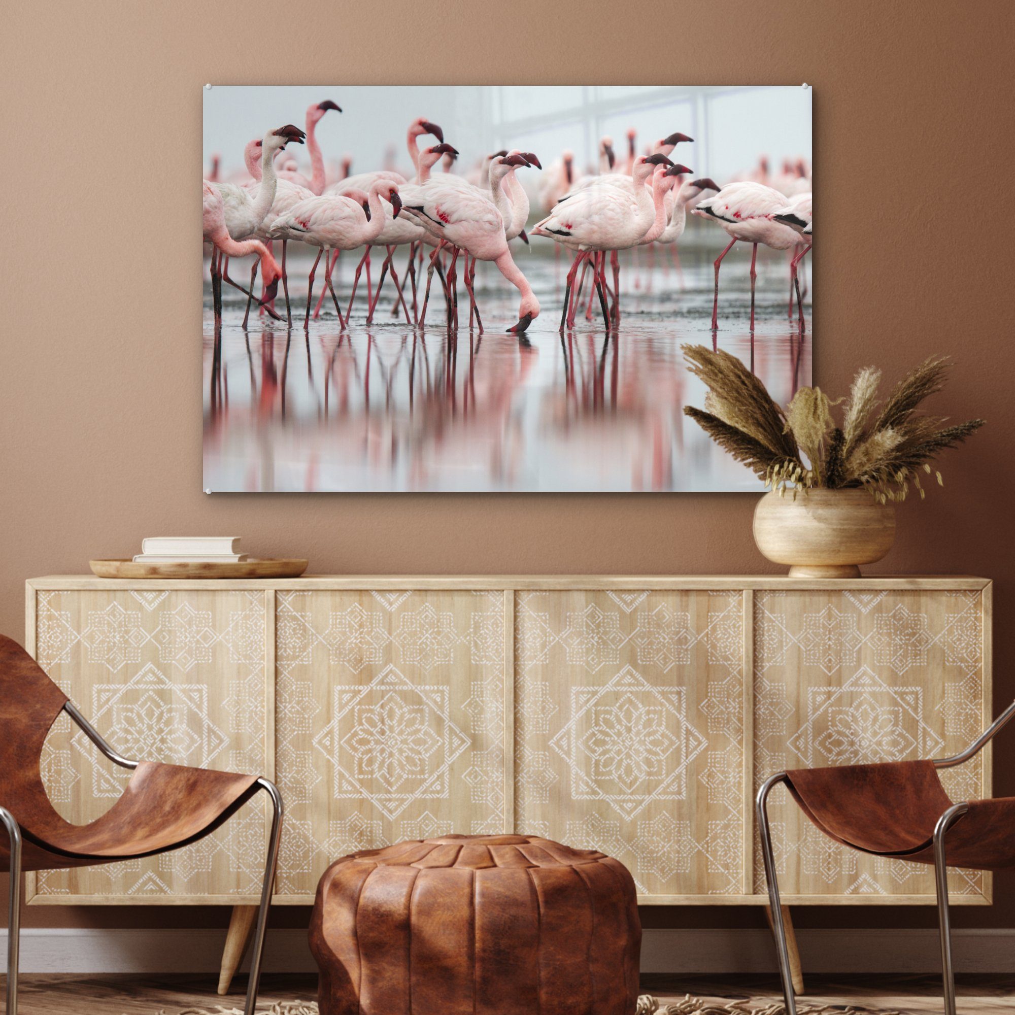 St), Wasser, im MuchoWow (1 Schar Wohnzimmer Schlafzimmer & Acrylglasbild von Flamingos Acrylglasbilder