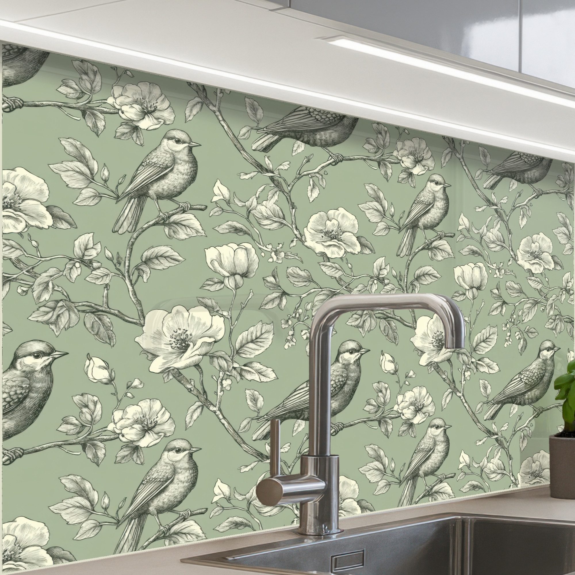 KitchenYeah Küchenrückwand Muster selbstklebend (keine Folie) Klassisch - Botanisch - Grün, (1-tlg), Spritzschutz, Küche, Rückwand, Küchenwand, Küchenfront, 30x20 cm
