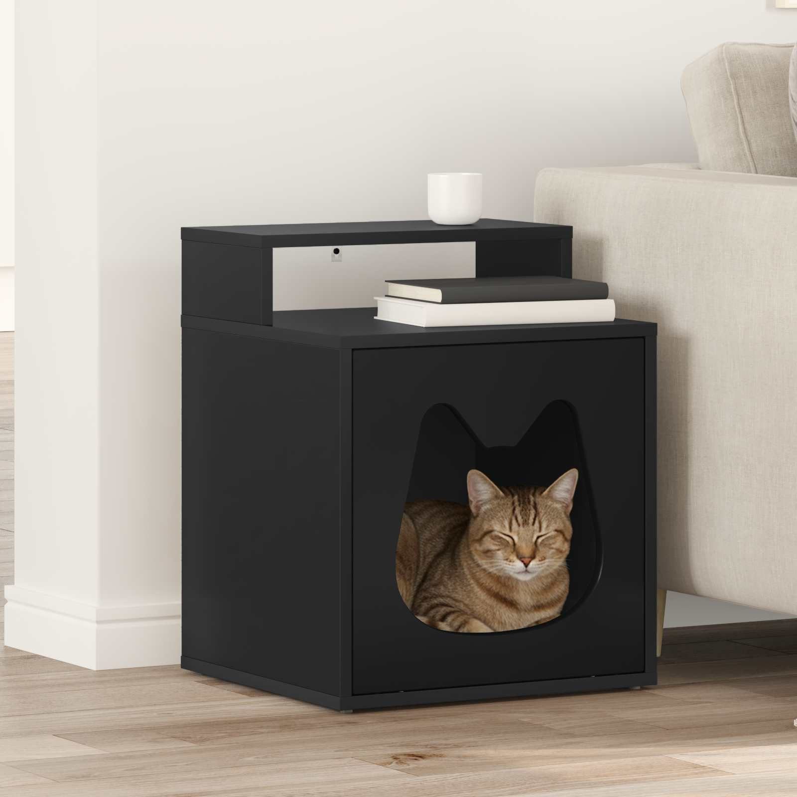 vidaXL Katzenhaus, Katzenhaus Schwarz 42,5 x 40 x 53,5 cm Holzwerkstoff