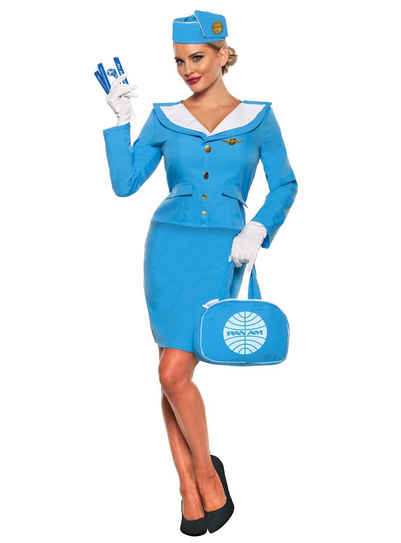 Underwraps Kostüm Pan Am Stewardess Kostüm, 60er Jahre Stewardess mit offiziellem Pan Am-Logo