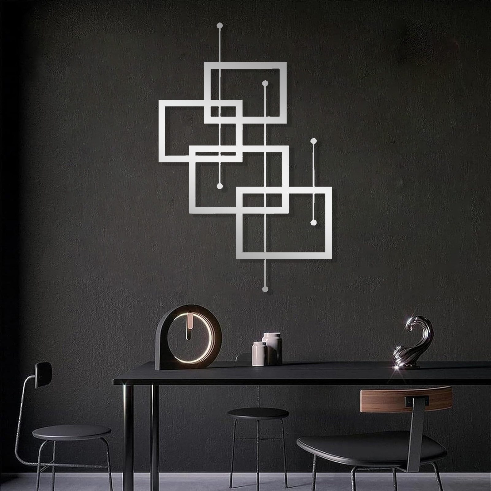 Jumpeak Wanddekoobjekt Wanddekoobjekt Metall Schwarz,Geometrische Figuren,Rechteckig,Linear, Hergestellt aus Metall,Schwarz,weiß,Gold, Silber,85×53cm