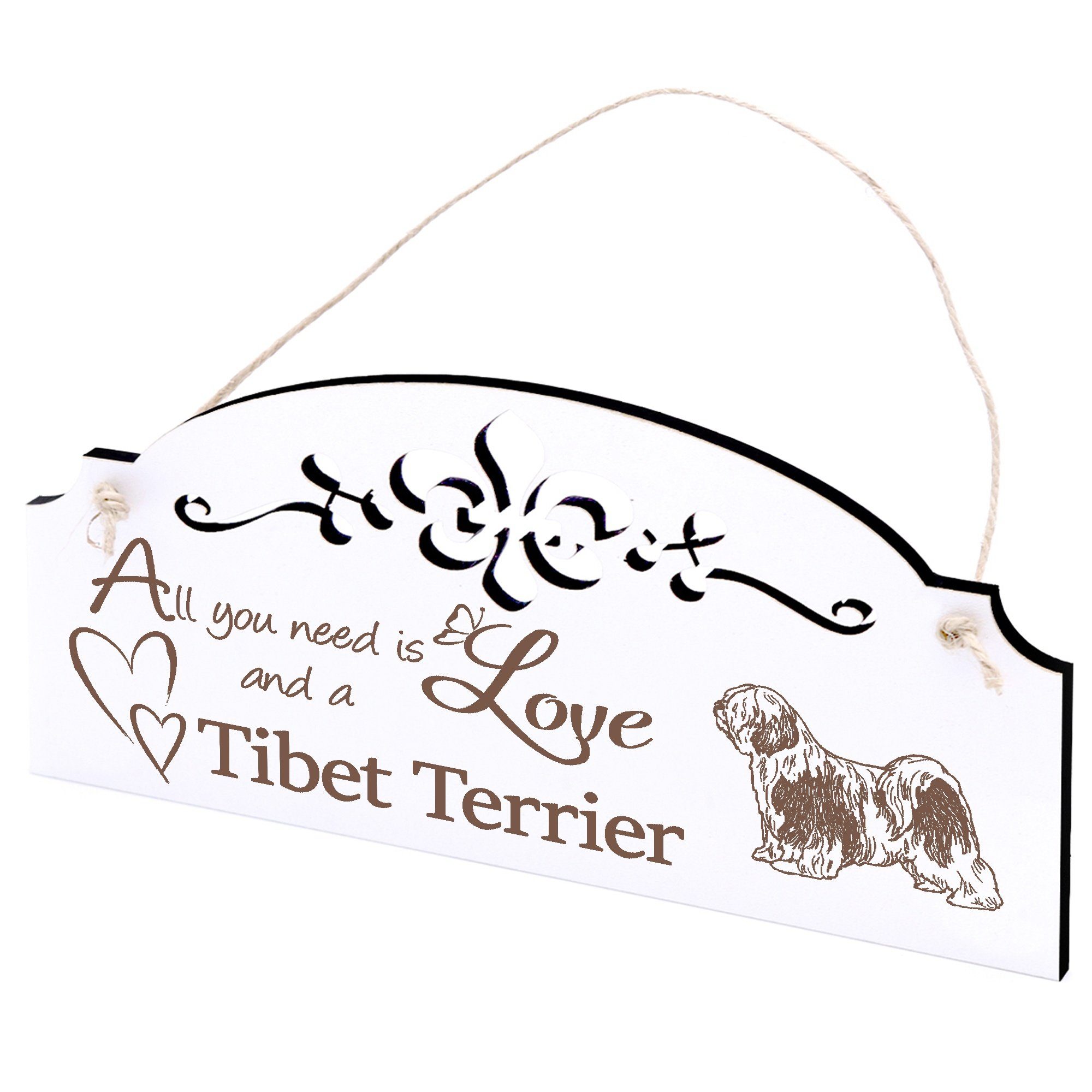 Dekolando Hängedekoration tibet Terrier Deko 20x10cm All you need is Love