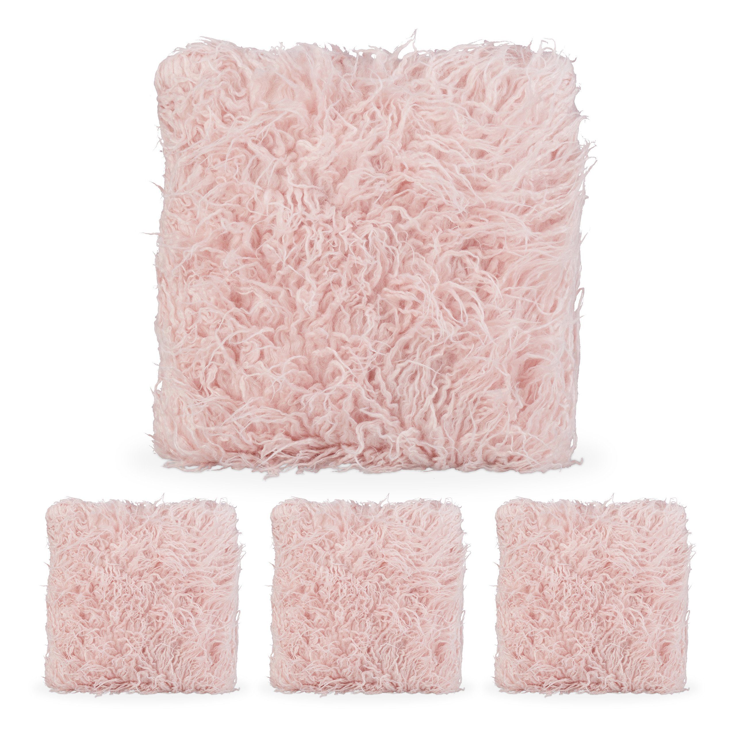 Dekokissen 4 x flauschige relaxdays Kissen rosa