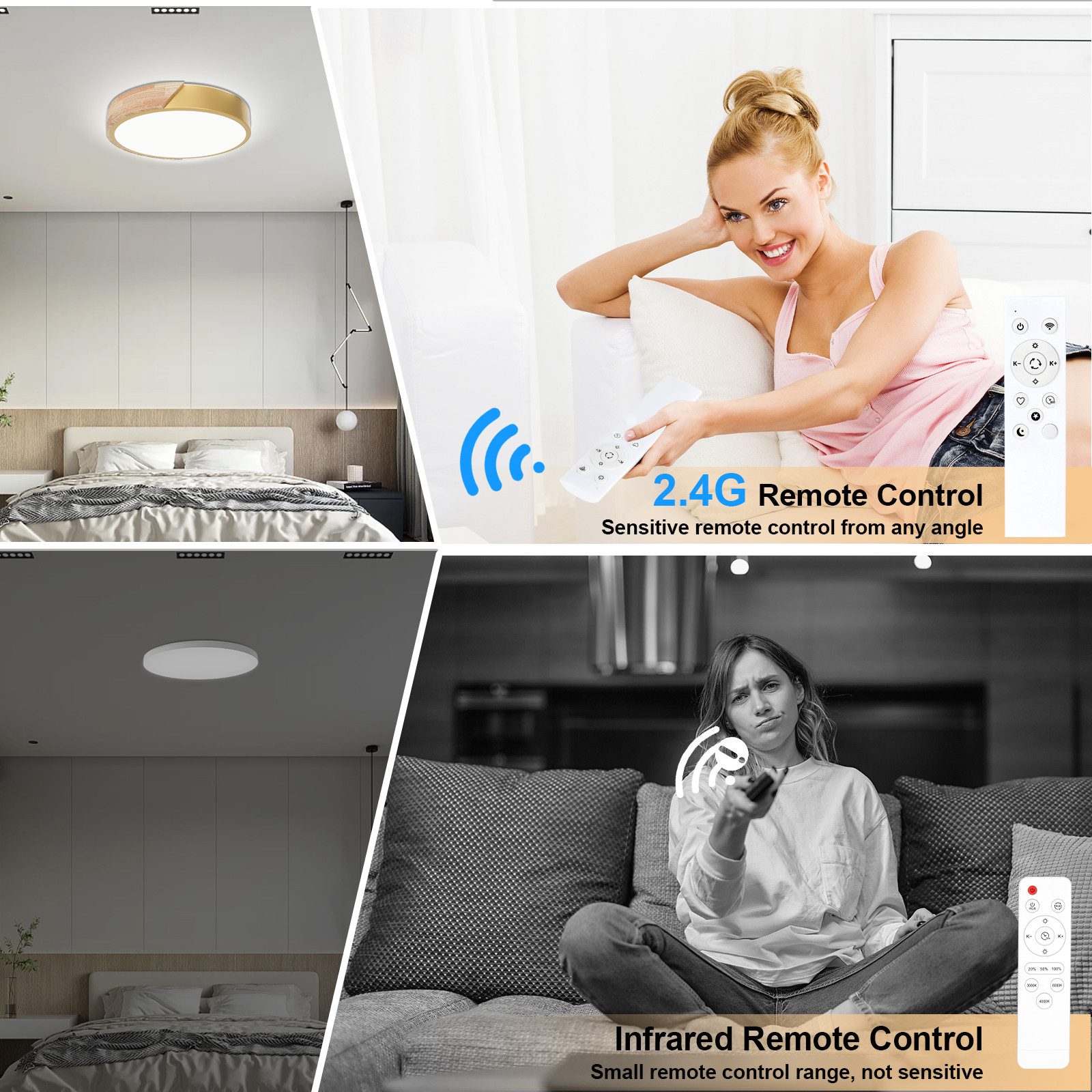 POPOLIC LED Deckenleuchte 24-W-moderne Leuchte, Deckenleuchte Holz, dimmbare Decke 3000k-6000k