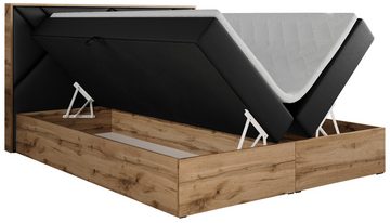 MKS MÖBEL Boxspringbett GUNAR, Doppelbett, Multipocket-Matratze und Topper, Eiche Holzrahmen