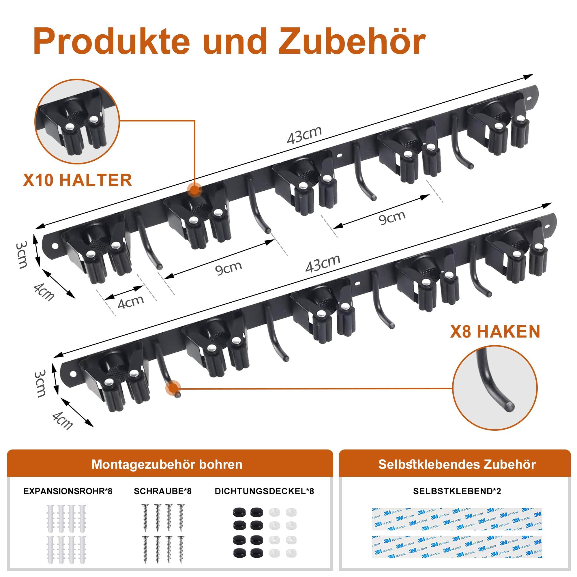 FOUORTUNATE-BEE Wandhaken Besenhalterung Wand, (5 Halter + 4 Haken Edelstah günstig online kaufen