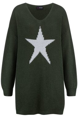 MIAMODA Strickpullover Long-Pullover großer Stern V-Ausschnitt Langarm