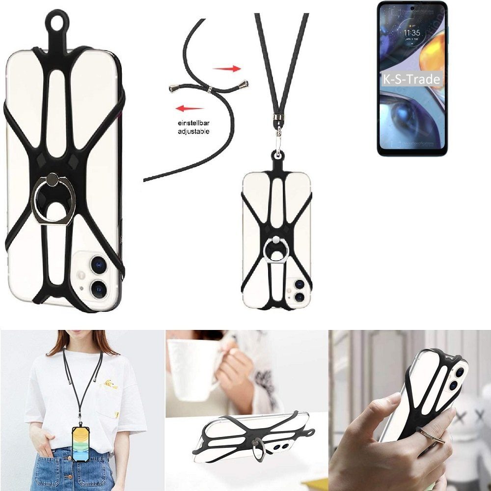 K-S-Trade Handyhülle für Motorola Moto G22, 3in1 Handykette Handyband Handykordel Halsband Smartphone-Ring