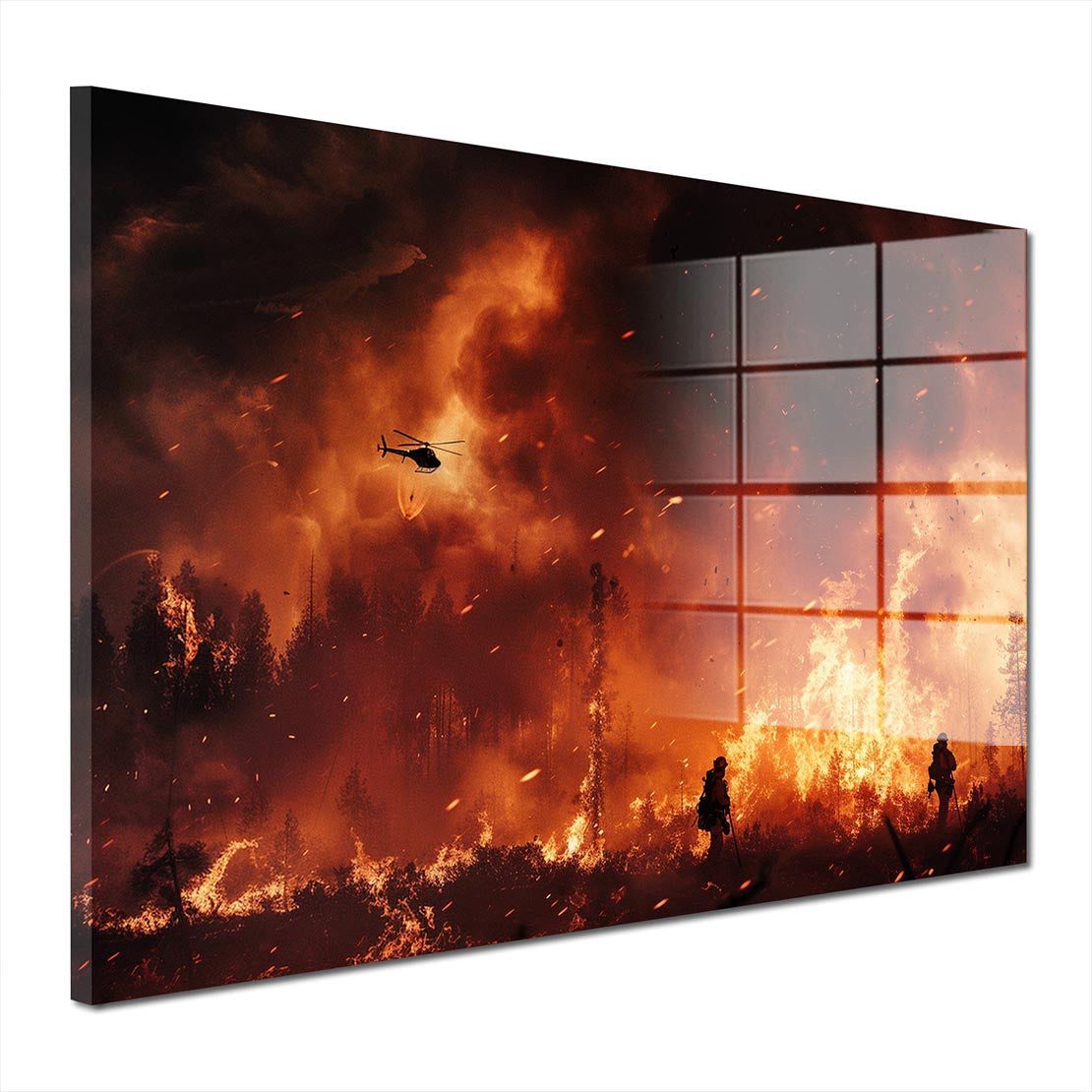 Acrylglasbild Feuerwehrmänner im Flammen Inferno Acrylglas Wandbild Bild Wanddeko XL