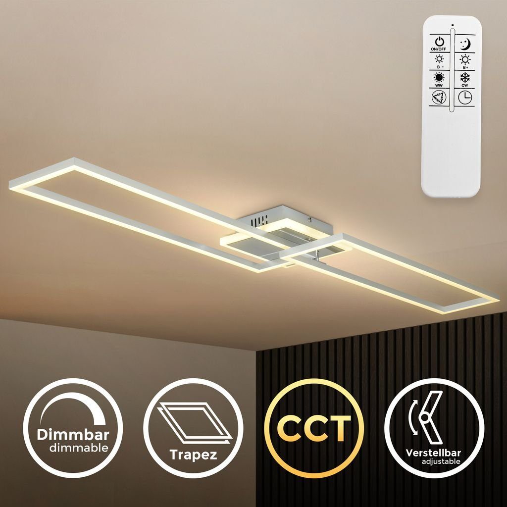 B.K.Licht Deckenleuchte LED-Deckenlampe FRAME dimmbar 110x25cm CCT Alu-gebürstet - BKL1439, Dimmfunktion, LED fest integriert, Farbwechsler, Fernbedienung, 40W 5200lm 2700-6500K, Nachtlicht Timer schwenkbar Büro