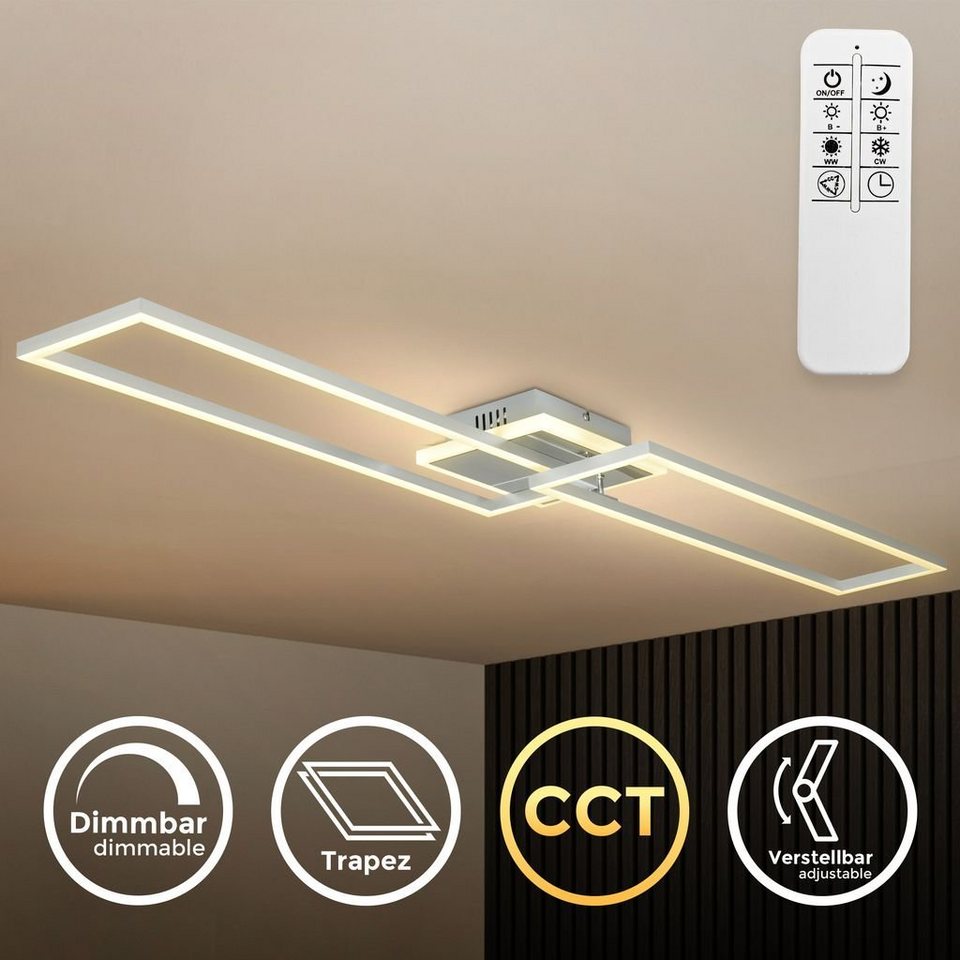 B.K.Licht Deckenleuchte LED-Deckenlampe FRAME dimmbar 110x25cm CCT  Alu-gebürstet - BKL1439, Dimmfunktion, LED fest integriert, Farbwechsler,  Fernbedienung, 40W 5200lm 2700-6500K, Nachtlicht Timer schwenkbar Büro