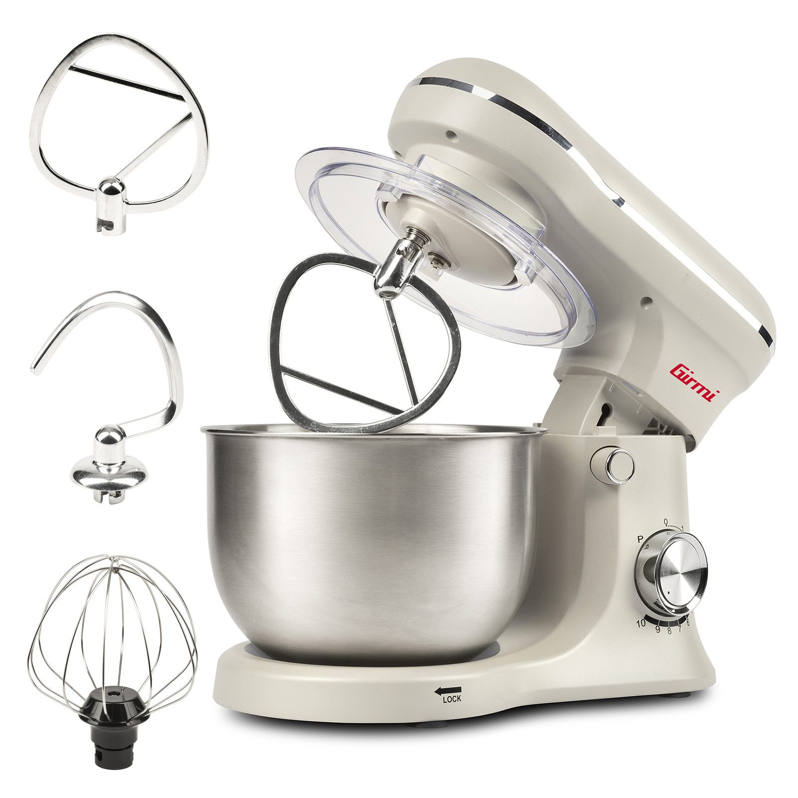Girmi Küchenmaschine IM2101 Gastronomo IM21, Edelstahlschüssel, Planetenrührwerk, 1500 W, 5 l Schüssel, 10 Geschwindigkeiten, Pulse-Funktion, Knethaken, Rührer, Schneebesen
