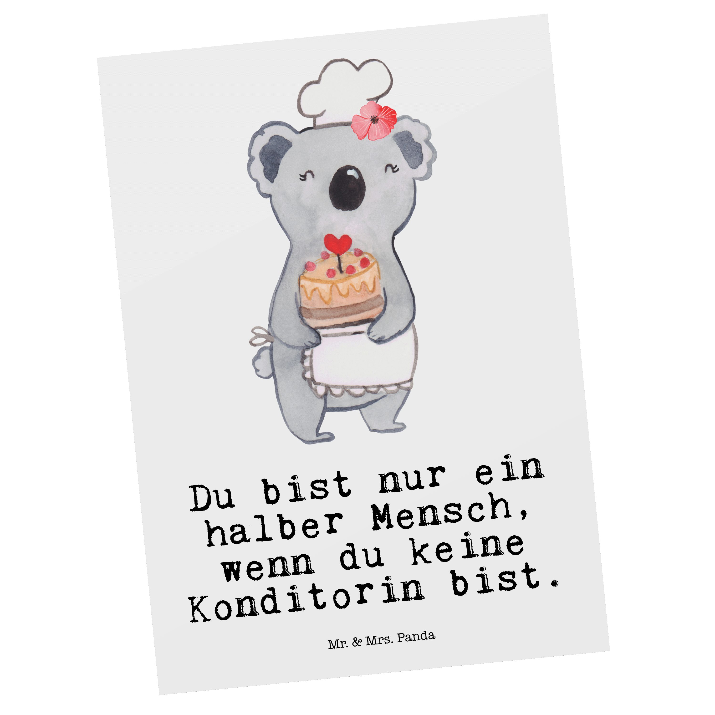 Mr. & Mrs. Panda Postkarte Konditorin mit Herz - Weiß - Geschenk, Einladung, Bäckerin, Patissier