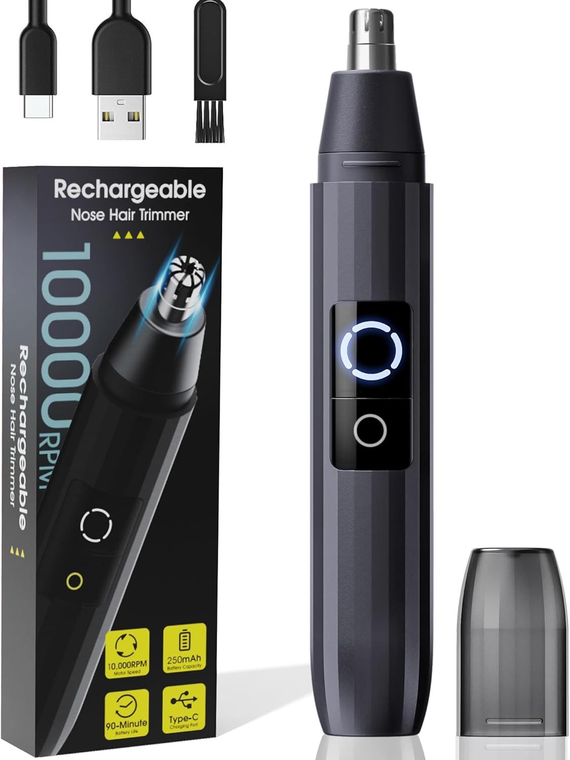 ibettertec Nasenhaartrimmer Nasen- und Ohrhaartrimmer,USB-C-aufladbar, mit LED-Licht,IPX6,Herren-Universal-Nasenhaarschneider