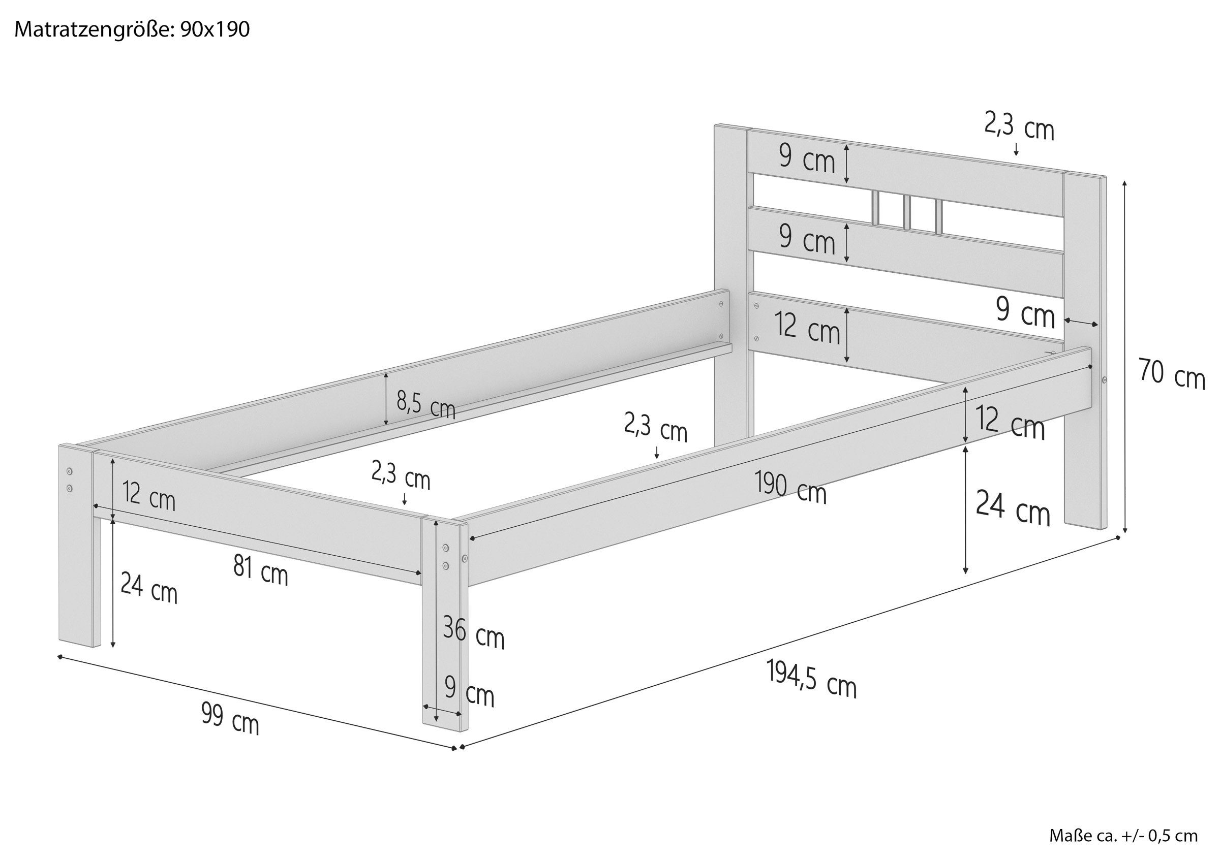 90x190 weiß Rollrost, ERST-HOLZ Kieferwaschweiß Kinderbett Kiefer Futonbett Einzelbett Einzelbett Holzbett