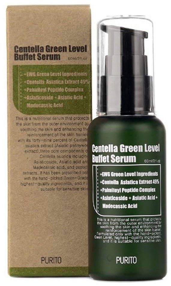 Purito Gesichtsserum CENTELLA GREEN LEVEL BUFFET SERUM, fördert die Kollagensynthese, beruhigt das Zellgewebe, mildert Falten